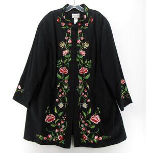Victor Costa Jacket 2X Plus Longline Embroidered Floral Boho Evening
